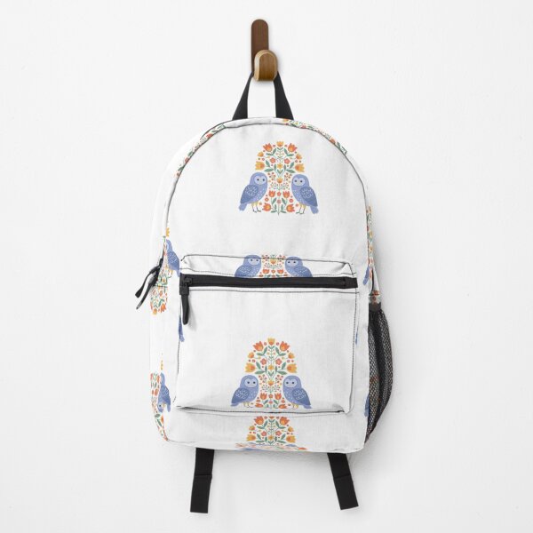 Item preview, Two Blue Owls with Floral Motifs – Scandinavian Folk Art by heidiannemorris © designed and sold by FOLK ART FUSION by heidiannemorris.