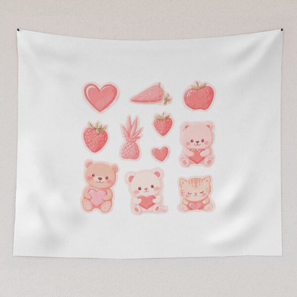 Item preview, cute pink strawberry and cat pack designed and sold by cloudzer0000.