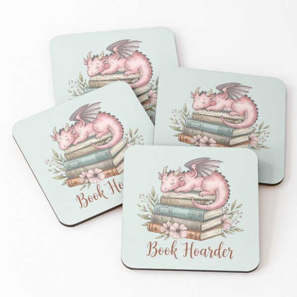 Item preview, Book hoarder pink dragon and books  designed and sold by FatBirdie.