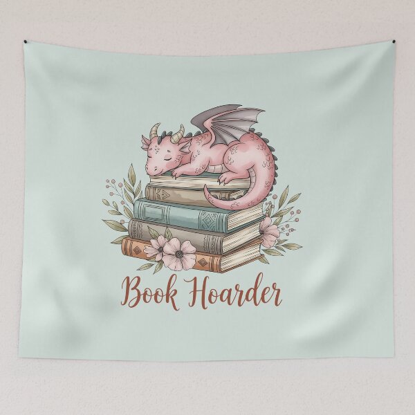 Item preview, Book hoarder pink dragon and books  designed and sold by FatBirdie.