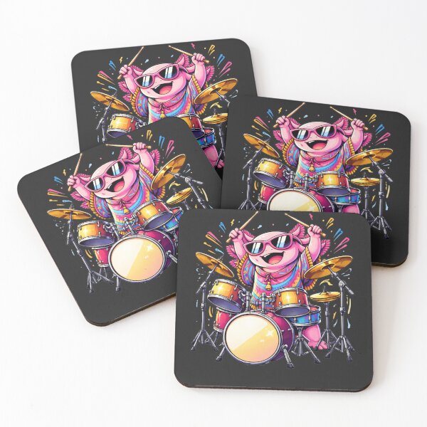 Item preview, Energetic Drummer Axolotl – Fun Pop Art Music Animal Illustration designed and sold by ColorSplash123.