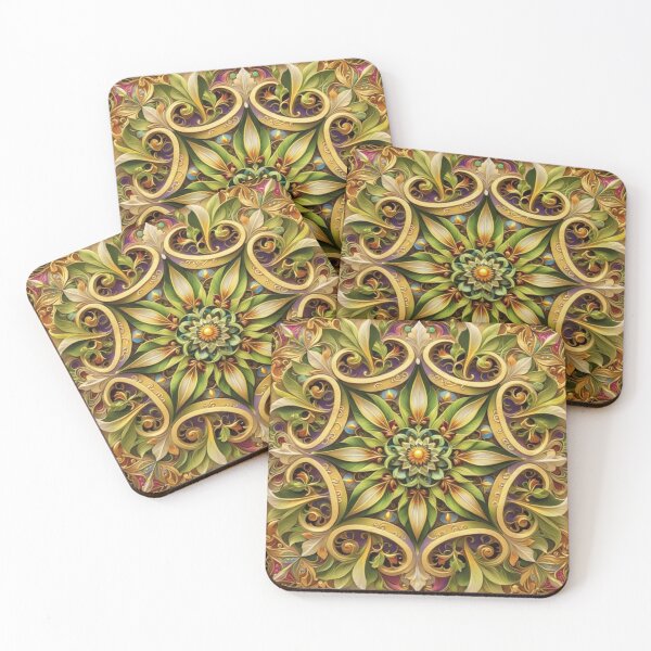 Item preview, Emerald Garden Ornament – Golden Floral Mandala designed and sold by Colorshow-relax.