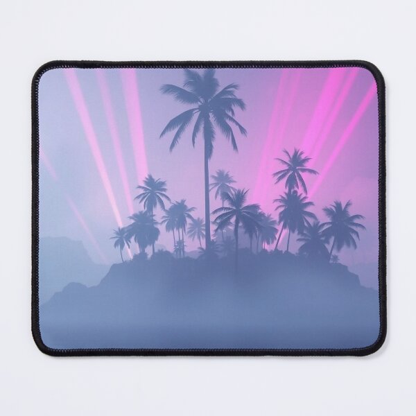 Item preview, Tropical Island Silhouette with Neon Pink Light Rays designed and sold by PalmixArt.