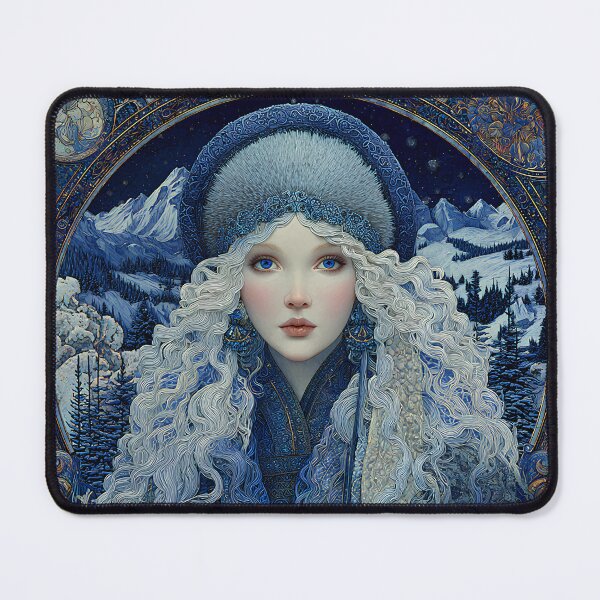 Aperçu de l'œuvre Portrait de la Fille des Neiges | Décoration murale Déesse de l'Hiver Enchantée créée et vendue par Stoneflower-Art.