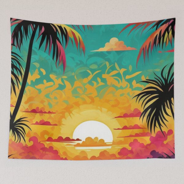Item preview, Palm Tree Ocean Sunset Illustration Art for Relaxed Beach Lovers designed and sold by WildStroke.