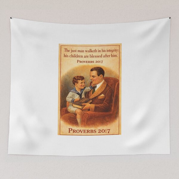 Item preview, Proverbs 20:7 Vintage Father and Son Poster, Integrity Blesses Generations designed and sold by TerScott.