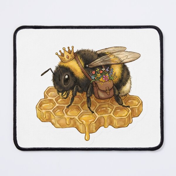 Item preview, Cute Queen Bee Botanist with Crown and Flower Satchel on Honeycomb designed and sold by StickyGuys.