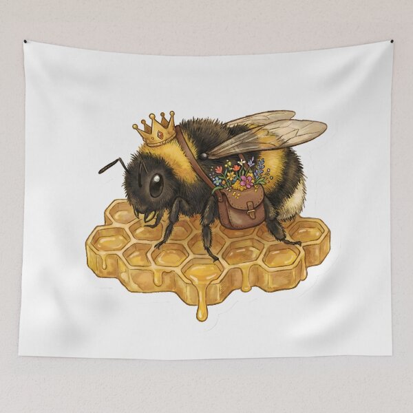 Item preview, Cute Queen Bee Botanist with Crown and Flower Satchel on Honeycomb designed and sold by StickyGuys.