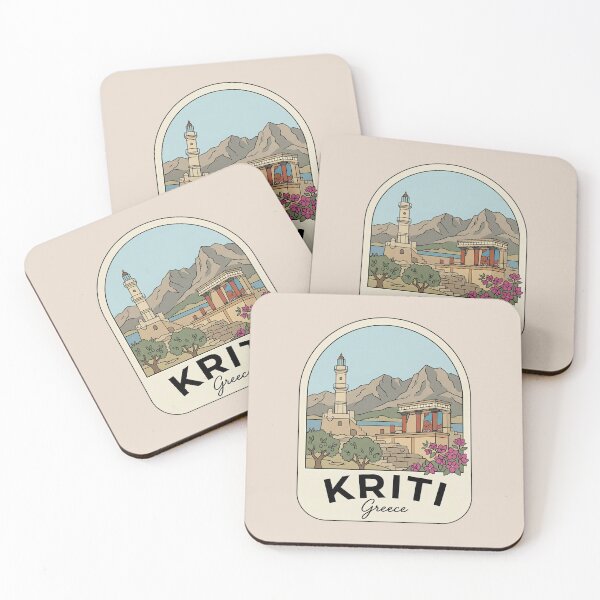 Item preview, Kriti Greece Travel Badge Featuring Chania Lighthouse and Knossos Ruins designed and sold by InvestingRoad.