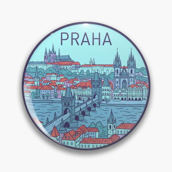 Item preview, Praha Czechia Vintage Travel Badge Prague Castle and Charles Bridge designed and sold by InvestingRoad.