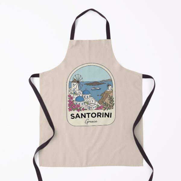 Item preview, Santorini Greece Badge Blue Domes Oia Windmills and Bougainvillea Flowers designed and sold by InvestingRoad.