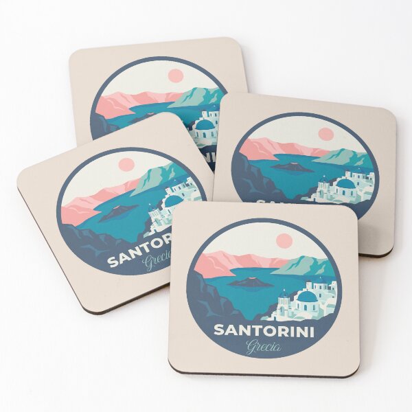 Item preview, Santorini Greece Badge Blue Domes Oia Windmills and Bougainvillea Flowers designed and sold by InvestingRoad.