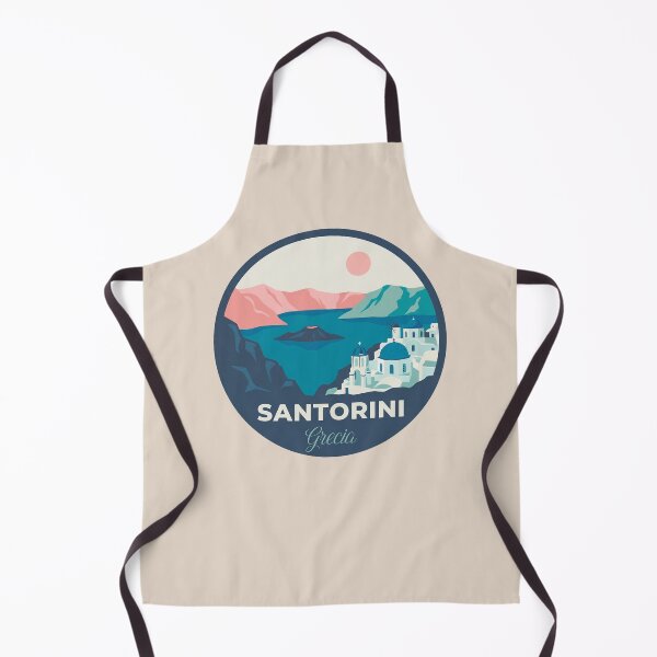 Item preview, Santorini Greece Badge Blue Domes Oia Windmills and Bougainvillea Flowers designed and sold by InvestingRoad.