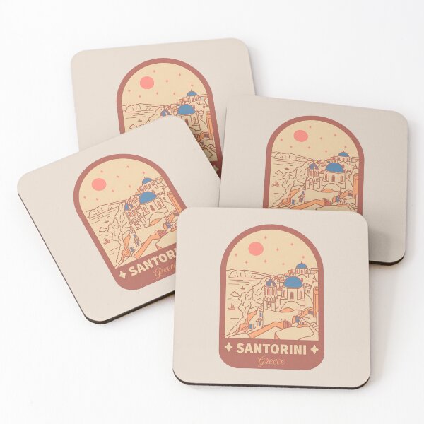 Item preview, Santorini Greece Badge Blue Domes Oia Windmills and Bougainvillea Flowers designed and sold by InvestingRoad.