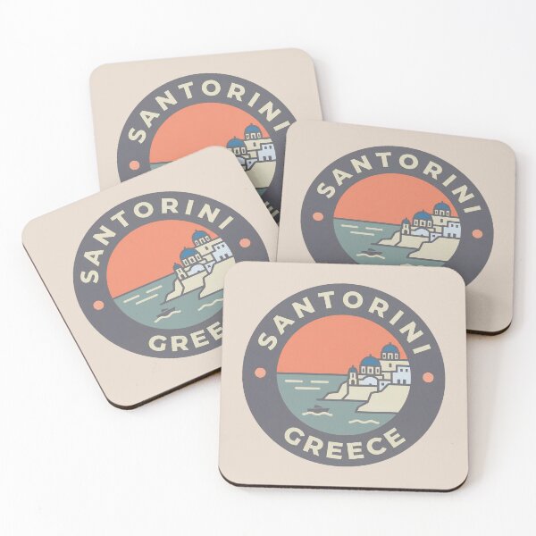 Item preview, Santorini Greece Badge Blue Domes Oia Windmills and Bougainvillea Flowers designed and sold by InvestingRoad.