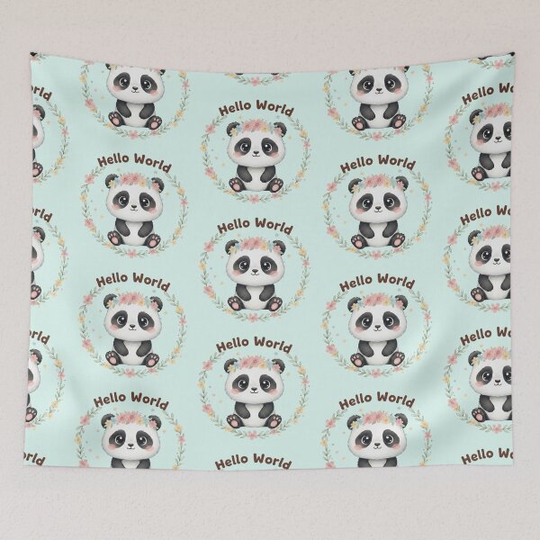 Item preview, Kawaii Panda with Flower Crown Watercolor Illustration designed and sold by ValeriValera.