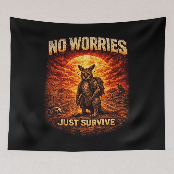 Item preview, No Worries, Just Survive – Australian Kangaroo Survival Mindset in a Post-Apocalyptic World designed and sold by NAJURE.