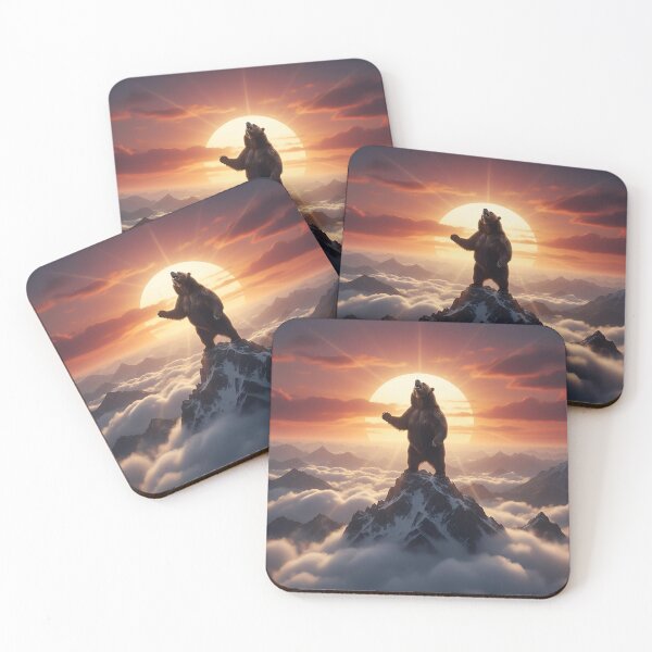 Item preview, Majestic Bear Standing on Mountain Peak at Sunset Above Clouds designed and sold by ART-POD-PL.