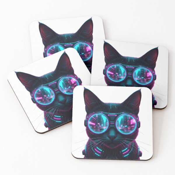 Item preview, Cyberpunk Cat with Neon Goggles - Futuristic Synthwave Art designed and sold by FUIRY .