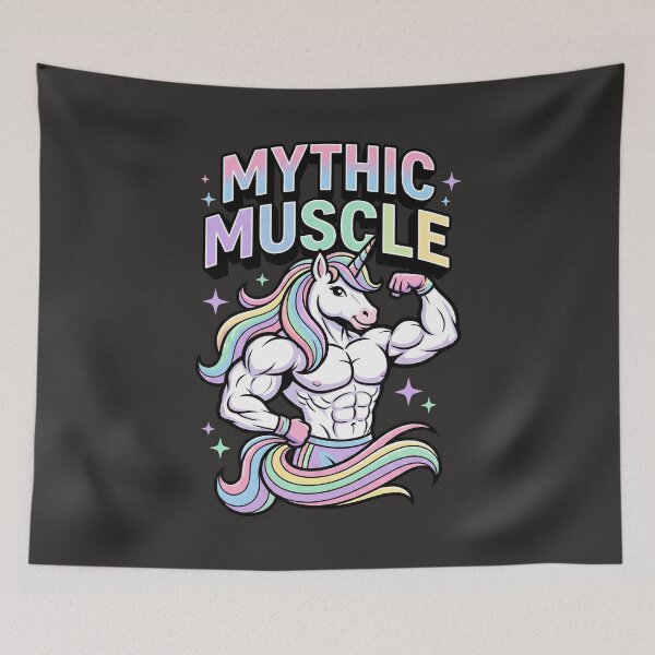 Item preview, Mythic Muscle Buff Unicorn - Kawaii Rainbow Fitness Gym Art designed and sold by AwesomeBeyondLimits.