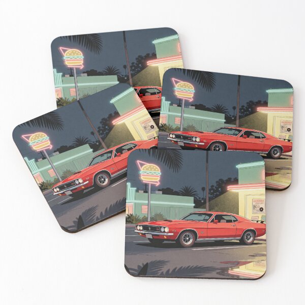 Item preview, Neon Night Muscle Car - Retro 60s Cityscape Art designed and sold by HappySproutArt.