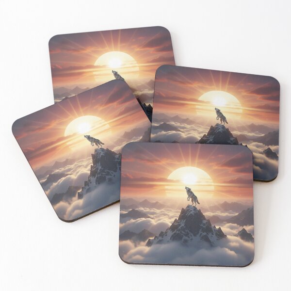 Item preview, Majestic Howling Wolf on Snowy Mountain Peak at Golden Sunset designed and sold by ART-POD-PL.