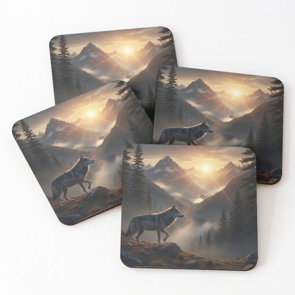 Item preview, Majestic Wolf Overlooking Misty Mountain Valley at Sunrise designed and sold by ART-POD-PL.