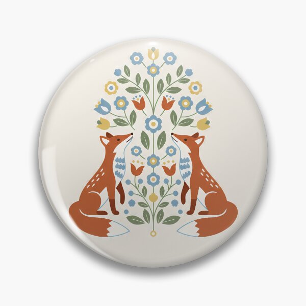 Item preview, Two Foxes with Floral Motifs – Scandinavian Folk Art by heidiannemorris © designed and sold by FOLK ART FUSION by heidiannemorris.