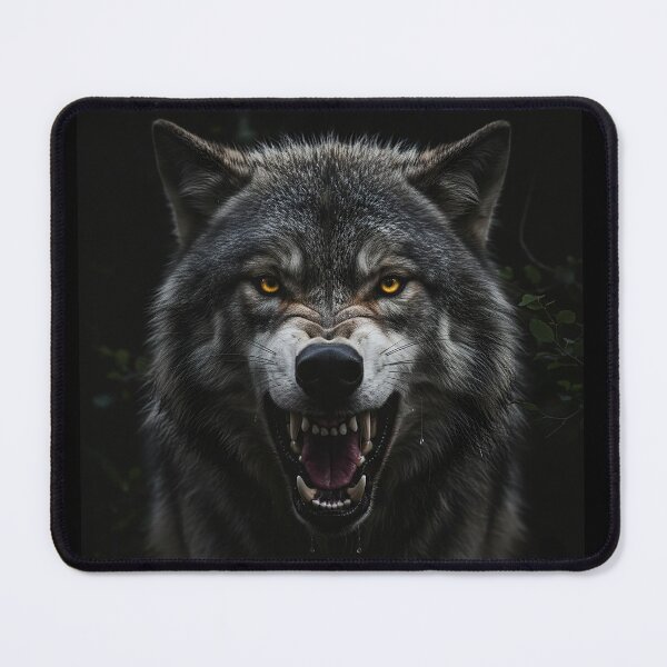 Item preview, Intense Close-Up Portrait of a Growling Wolf with Glowing Eyes designed and sold by ART-POD-PL.
