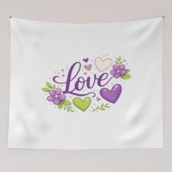 Item preview, Love Script with Hearts and Violets designed and sold by Leap29 Designs.