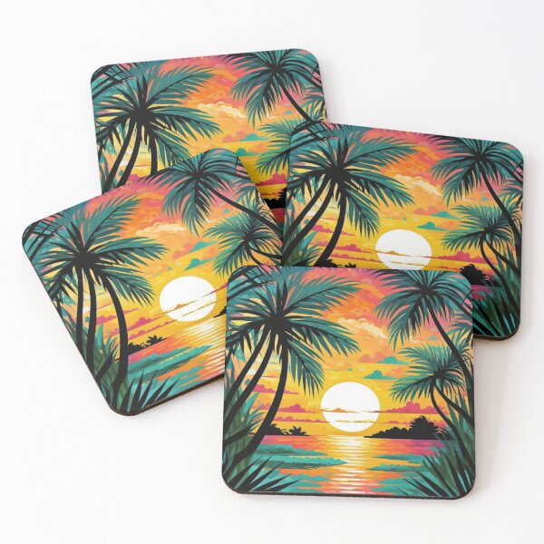 Item preview, Layered Palm Tree Sunset Illustration for Retro Tropical Fans designed and sold by WildStroke.