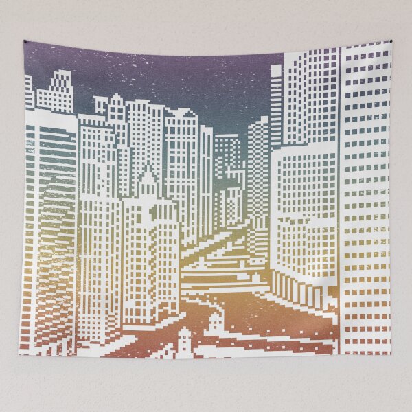 Item preview, Chicago River Pixel Art - Rainbow Sunset + Snow designed and sold by Irene Estelle.