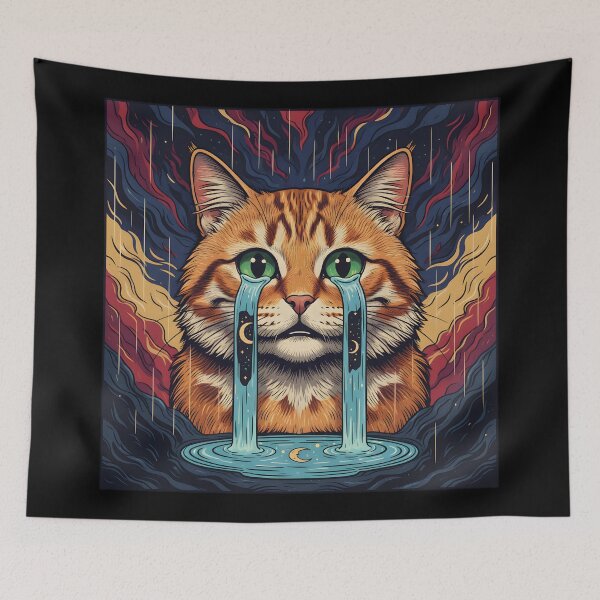 Item preview, Sad Crying Cat Aesthetic Art Celestial Galaxy Tears Surreal Kitten designed and sold by DrawHandArt.