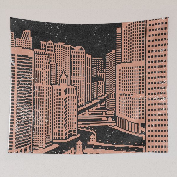 Item preview, Chicago River Pixel Art - Coal + Coral designed and sold by Irene Estelle.