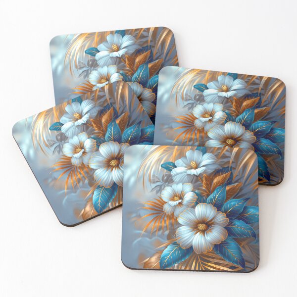 Item preview, Blue and Gold Tropical Flowers  designed and sold by MargaretWiktor.