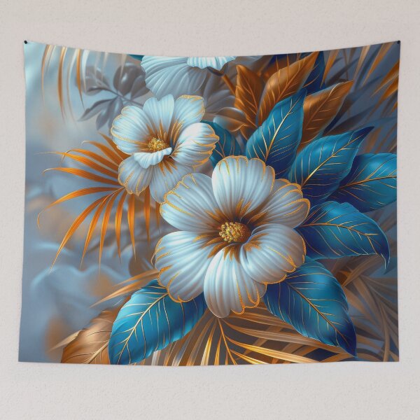 Item preview, Blue and Gold Tropical Flowers  designed and sold by MargaretWiktor.