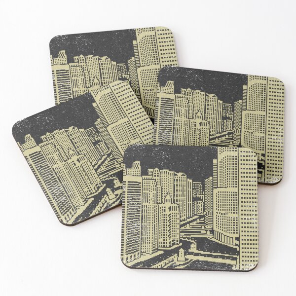 Item preview, Chicago River Pixel Art - Coal + Gold designed and sold by Irene Estelle.