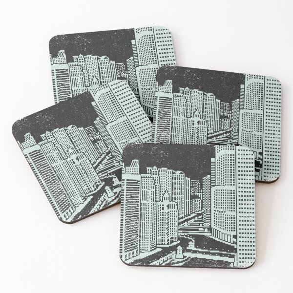 Item preview, Chicago River Pixel Art - Coal + Mint designed and sold by Irene Estelle.