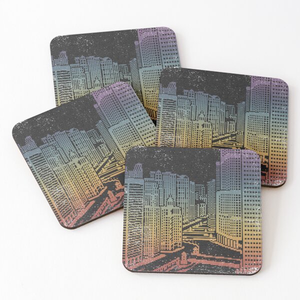 Item preview, Chicago River Pixel Art - Coal + Rainbow Sunset designed and sold by Irene Estelle.