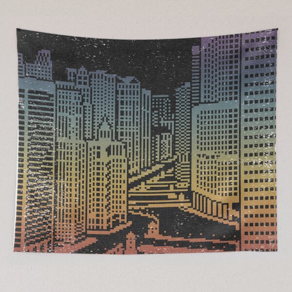 Item preview, Chicago River Pixel Art - Coal + Rainbow Sunset designed and sold by Irene Estelle.