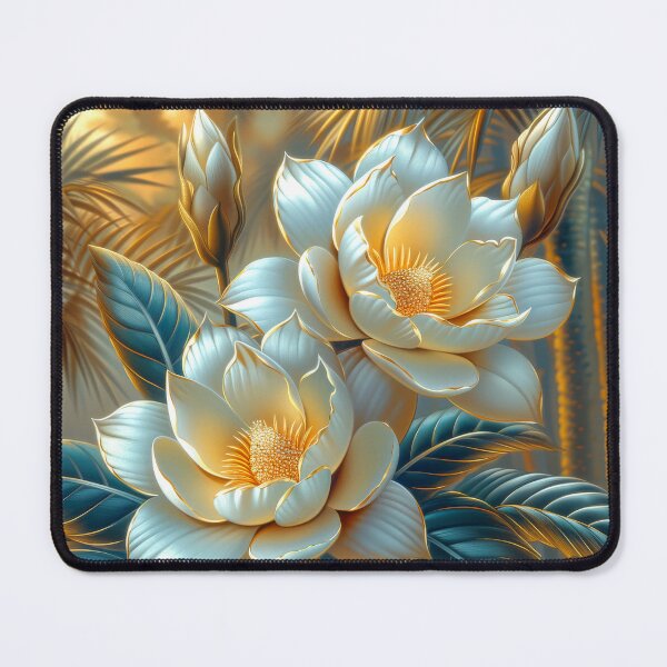 Item preview, White Blue and Gold Tropical Flowers designed and sold by MargaretWiktor.