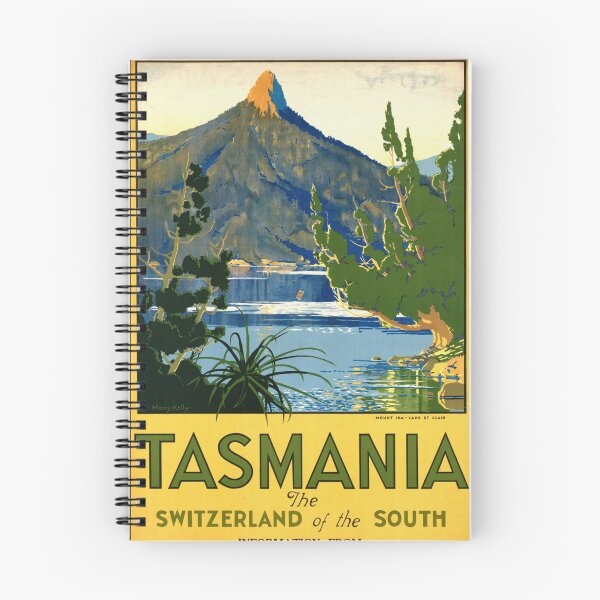 Artikelvorschau, Vintage Tasmanien Reiseposter im Art-Deco-Stil | Schweiz des Südens | Mount Ida Lake St. Clair Landschaftsdruck entworfen und verkauft von artofuniverse.