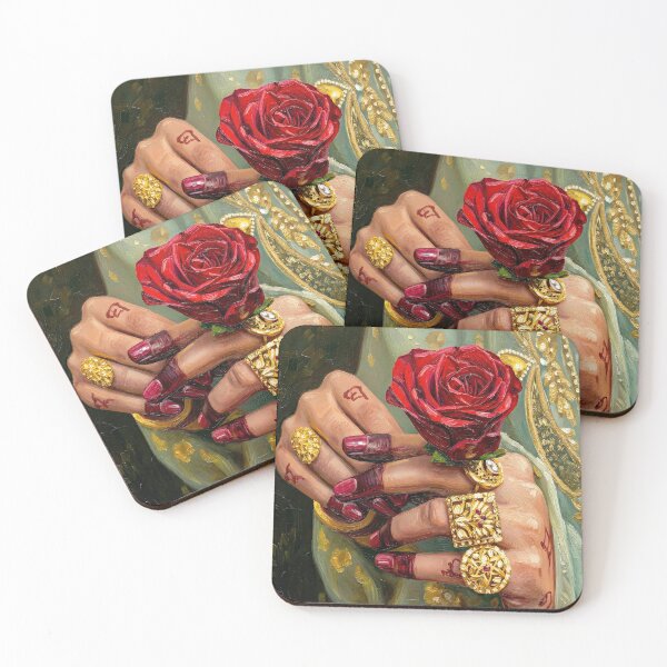 Item preview, Indian Bridal Hand with Rose | Traditional Gold Jewelry Oil Painting designed and sold by The Uphaar Store.