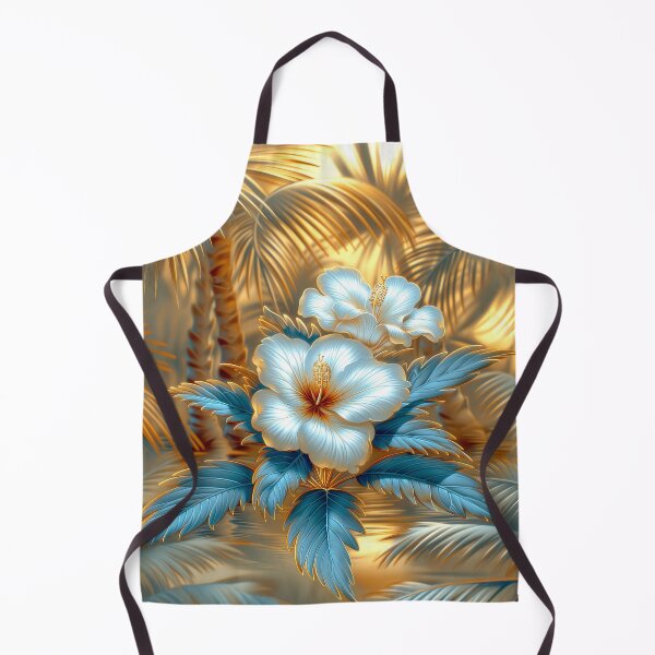Item preview, White Blue and Gold Tropical Hibiscus Flowers designed and sold by MargaretWiktor.