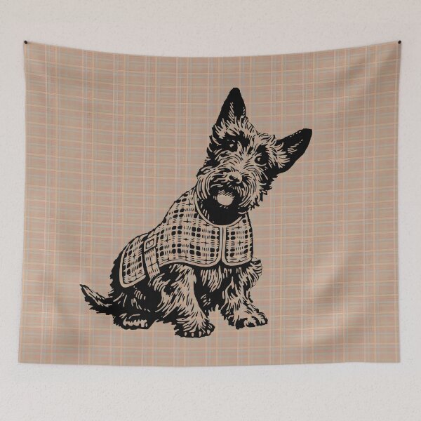 Item preview, Scottish Terrier dog on brown tartan designed and sold by MKV Design.