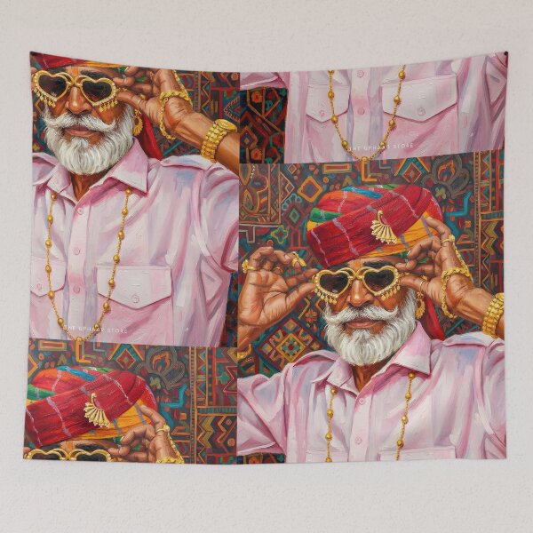 Item preview, Rajasthani Man with Turban | Vibrant Indian Folk Portrait Oil Painting designed and sold by The Uphaar Store.