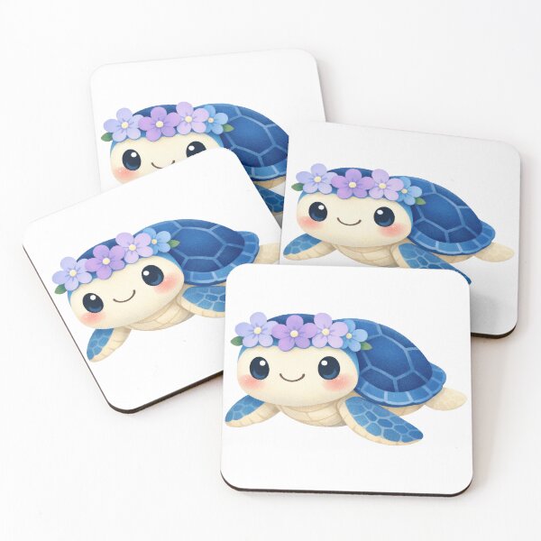 Item preview, Sweet Kawaii Sea Turtle Wearing Blue And Lavender Flower Crown designed and sold by zoughlal.