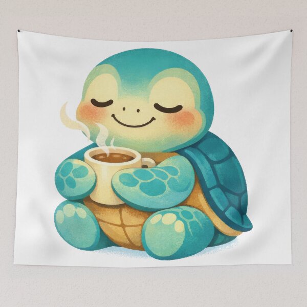 Item preview, Cozy Sea Turtle Holding Steaming Coffee Cup In Morning Bliss designed and sold by zoughlal.