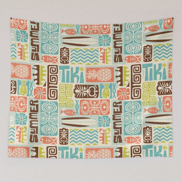 Item preview, Retro Hawaii Tiki Summer Colorful Tropical Tapa Print designed and sold by RetroMaggie.