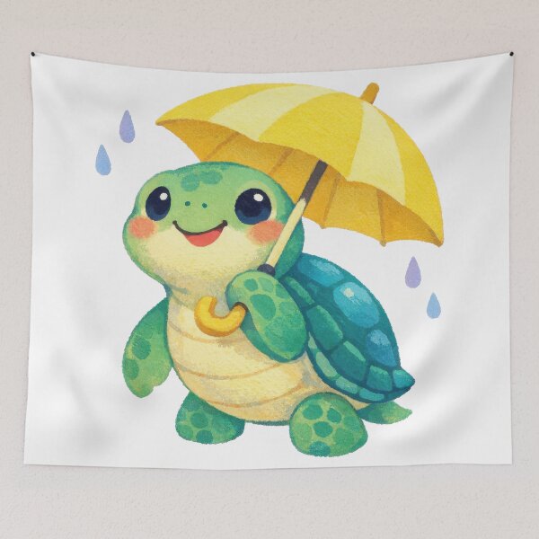 Item preview, Cheerful Sea Turtle Holding Yellow Umbrella In The Rain designed and sold by zoughlal.